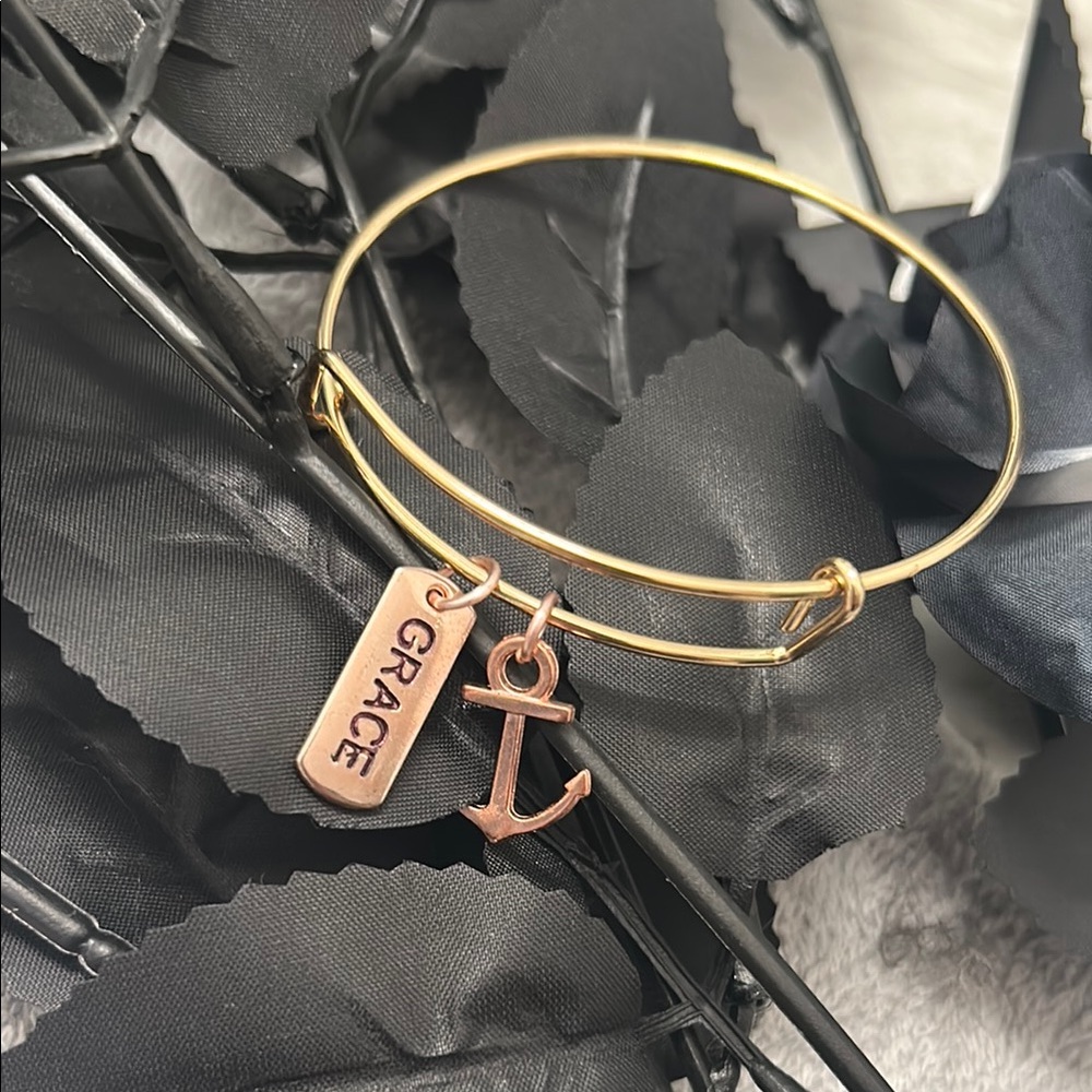 Gold Bangle Bracelet with Anchor Charm